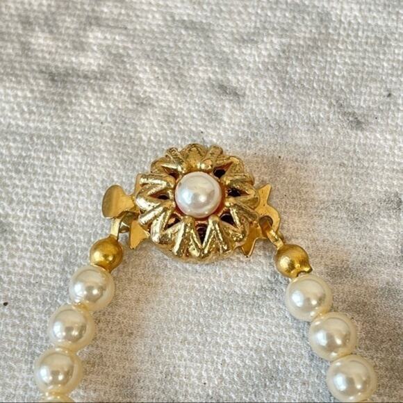 Vintage Faux Pearl Diamond Costume Jewelry Necklace Drop Earring Set - Picture 2 of 5